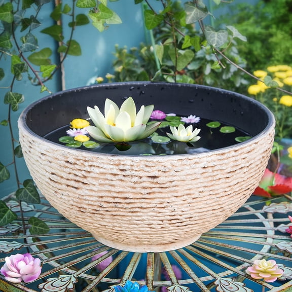Sungmor Large Garden Bowl Planter, 15.6 Inch Landscaping Marble Texture Water Lily Pots, Mini Fish Pond Bird Bath