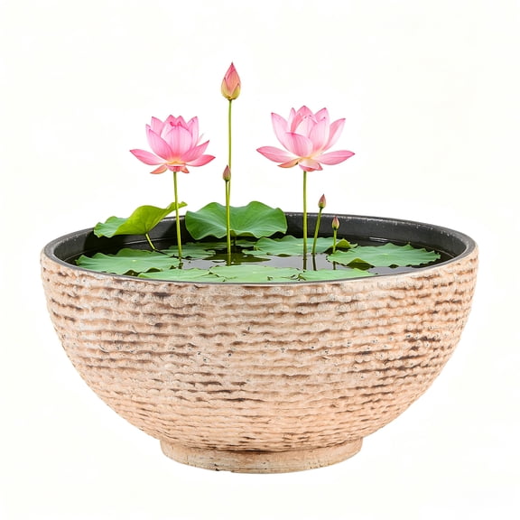 Sungmor Large Garden Bowl Planter, 15.6 Inch Landscaping Marble Texture Water Lily Pots, Mini Fish Pond Bird Bath