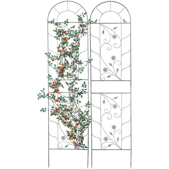 Sungmor Garden Trellises for Climbing Plants, 82.5" Green Retro Style Metal Gardening Fence Vines Plant Support, 2 Count