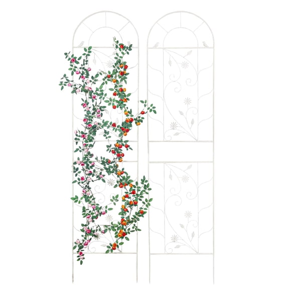 Sungmor White Retro Garden Trellises for Climbing Plants, 82.5" Iron Gardening Fence Vines Plant Support, 2 Count