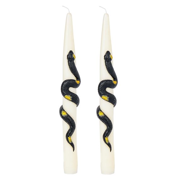 Sungmor Luxury Decorative Taper Candles - Set of 2 Ivory Scented Candles with Black Snake Wrapped, 9 Inch Handcrafted Candlesticks for Gothic Decor, Mystical Altars, Halloween, and Unique Gifts