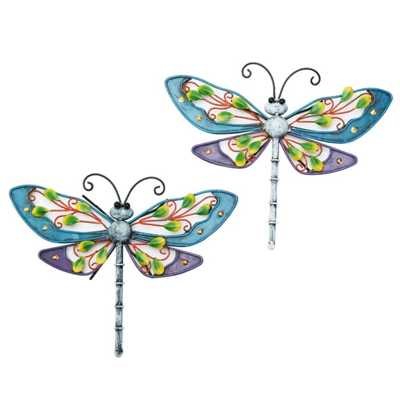 Sungmor Metal Wall Decor, Colorful Painted Garden Dragonfly Wall Art, 2-Count