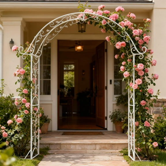 Sungmor Metal Garden Arbor, 92.5" High x 11.8" Wide Outdoor Garden Arch Trellis, Elegant Green Archway for Wedding Party Event, Climbing Plants and Vine Flowers Support, Lawn Patio Yard Decoration
