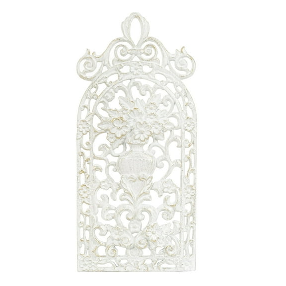 Sungmor Ornate Cast Iron Wall Decor, Victorian Style Carved Artwork, Intricate Scroll and Flower Decoration Plaques, Living Room Bedroom Hallway Wall Art, Antique White with Gold Accent