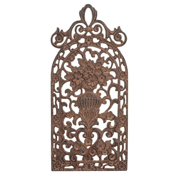 Sungmor Ornate Cast Iron Wall Decor, Victorian Style Carved Artwork, Intricate Scroll and Flower Decoration Plaques, Living Room Bedroom Hallway Wall Art, Natural Rusted Accent