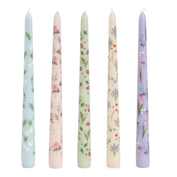 Sungmor Floral Taper Candlesticks, Beautiful 5-Color Decal Craft, Scented & Colored, Long Burning & Smokeless Tapered Party Celebrate Candle