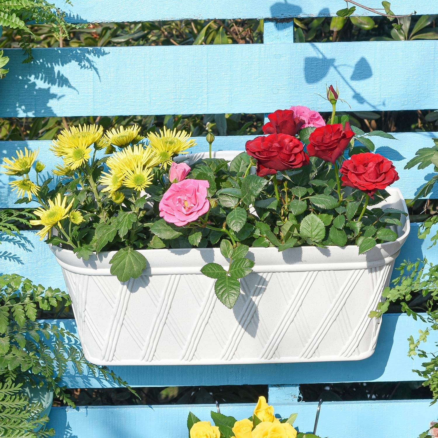 Sungmor 3 Pack Wall Hanging Planters, 16.5 Inch Railing Fence Hanging Flower Pots, Thickened Plastic Water Storage Plant Pot, Indoor Outdoor Garden Balcony Decor, Light Grey Large Plant Basket
