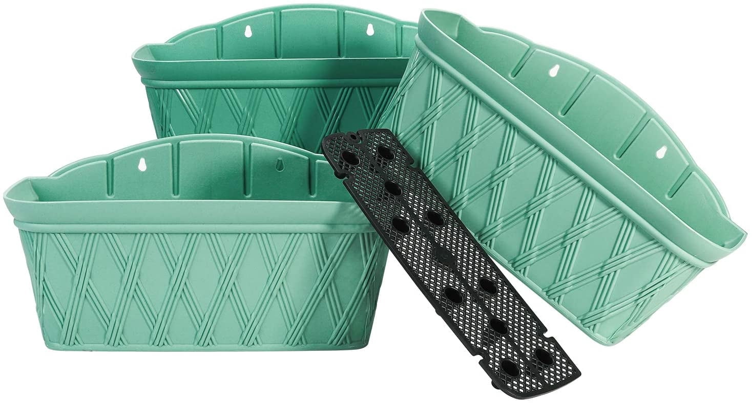 Sungmor 3 Pack Wall Hanging Planters, 16.5 Inch Railing Fence Hanging Flower Pots, Thickened Plastic Water Storage Plant Pot, Indoor Outdoor Garden Balcony Decor, Light Green Large Plant Basket
