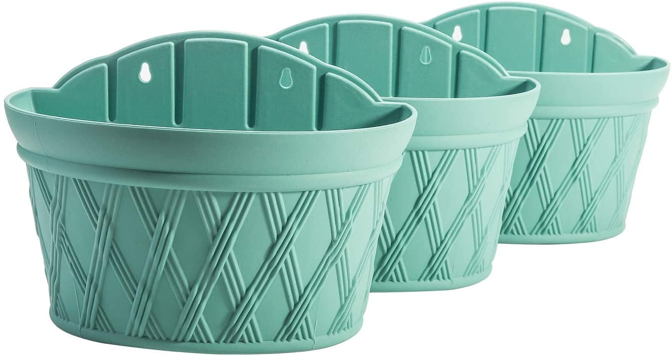 Sungmor Quality Plastic Wall Hanging Planter - Semicircle & 3PC Pack & Green - Indoor Outdoor Home Garden Balcony Railing Fence Hanging Pots - Wall Mounted Planting Pot Plants Container