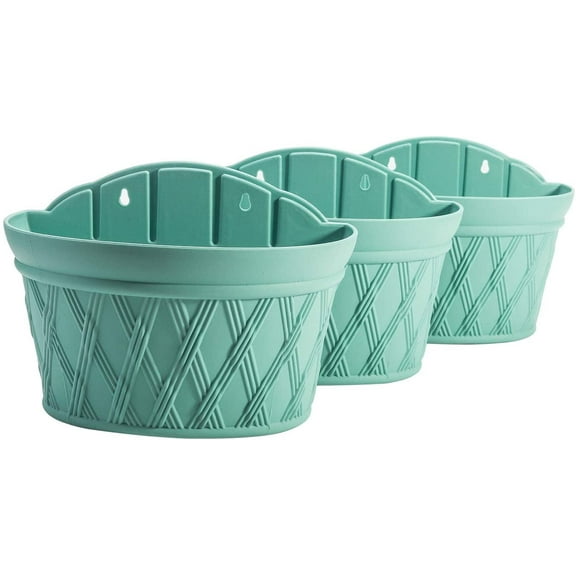 Sungmor Quality Plastic Wall Hanging Planter - Semicircle & 3PC Pack & Green - Indoor Outdoor Home Garden Balcony Railing Fence Hanging Pots - Wall Mounted Planting Pot Plants Container