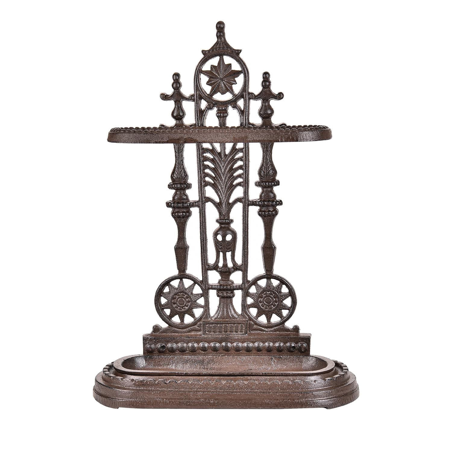 Sungmor Royal Style 1-Hook Cast Iron Umbrella Stand with Detachable Tray, Decorative Freestanding Umbrella Rack Organizer