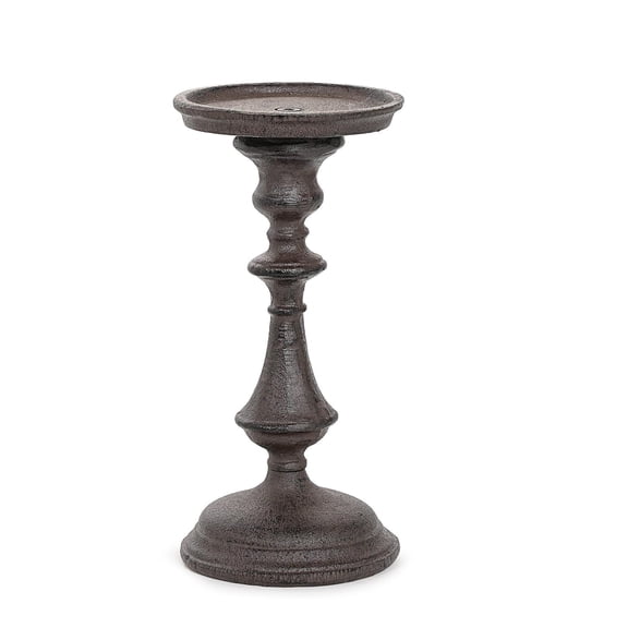 Sungmor Cast Iron Pillar Candle Holder,  Rustic Brown Candlestick Farmhouse Table Decor, 1 Count 7.8" Tall