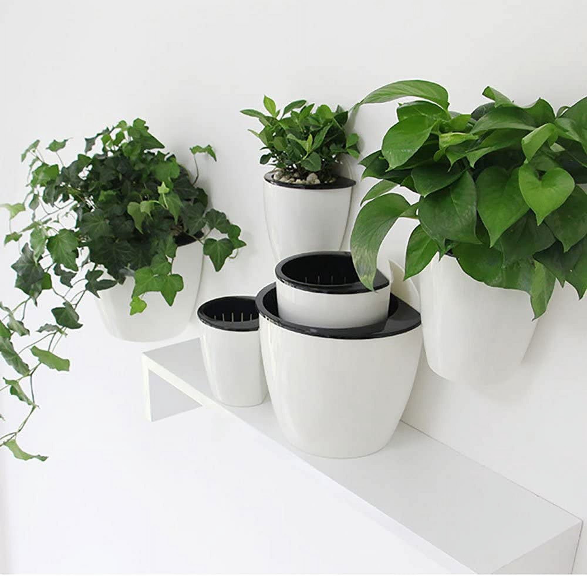 Sungmor Self Watering Wall Planter - Modern White & 3PC Pack & Large Size - Indoor Outdoor Vertical Flower Pot - Wall Mounted Window Hanging Pot - Water Storage Space Design Container