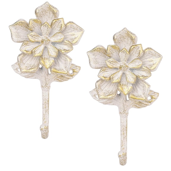 Sungmor Set of 2 Vintage Cast Iron Flower Hooks,Rustic White Floral Wall Hooks for Coats,Hats and Towels,Decorative Wall Mounted Hangers for Entryway,Farmhouse Home Decor
