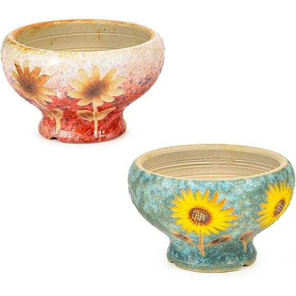 Sungmor Small Succulent Planters Set of 2, Beautiful Hand Crafted Ceramic Plant Pots Cute Cactus Pot, 6.5 Inch Flower Pots for Indoor Plants with Drainage, Desktop Windowsill Home Office Decor Pots