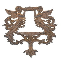 Sungmor Vintage Angel Wall Candle Sconce, Ornate Cast Iron Cherub Candle Holder, Small Decorative Wall Shelf, Scrollwork Accent for Indoor Outdoor Decor, Full Rust Finish