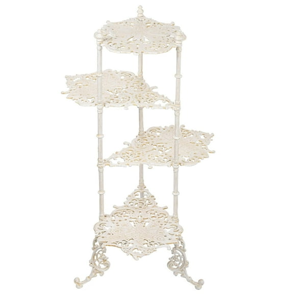 Sungmor Vintage Cast Iron 4-Tier Plant Stand, Elegant Butterfly & Floral Design with Antique White Finish, 36 Inch Tall Rustic Flower Pot Holder, Heavy Duty Metal Display Shelf for Indoor and Outdoor