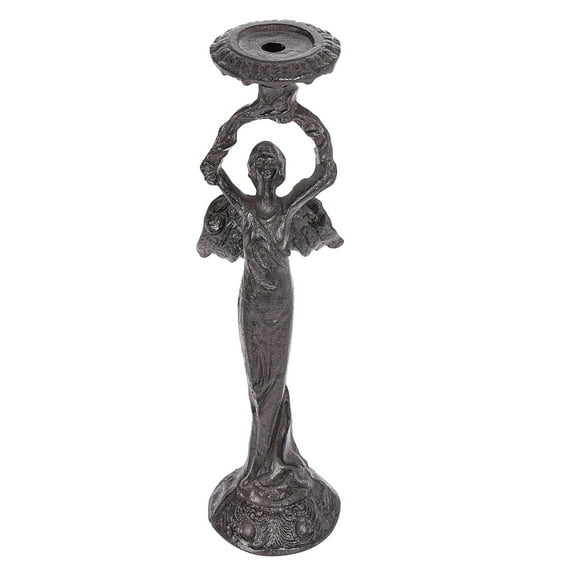 Sungmor Vintage Cast Iron Angel Candlestick Holder, 22.6" Tall Heavy Duty Antique Black Candle Stand for Taper or Pillar Candles, Decorative Sculpture for Home, Altar, Gothic Decor