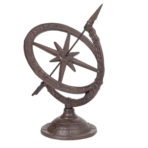 Sungmor Vintage Cast Iron Armillary Sundial,14.3" Tall Heavy Duty & Antique Brown Finish Sundial for Yard,Garden and Lawn Decor,Rustic Farmhouse Ornament