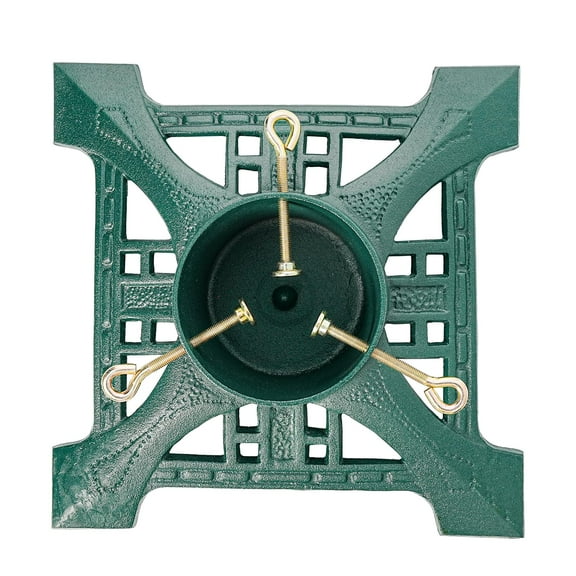 Sungmor Vintage Cast Iron Christmas Tree Stand - Heavy Duty Metal Square Base with Grid Design, Adjustable Bolts for Secure Fit - Holiday Tree Holder for Real Trees, Rustic Xmas Décor, 13.8" x 4.2"