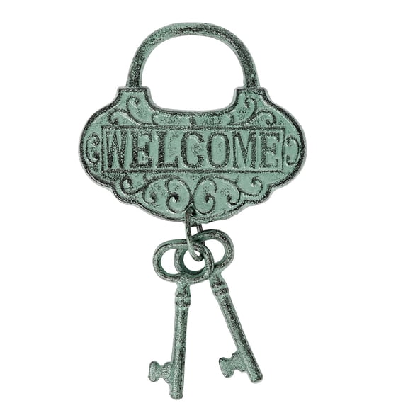 Sungmor Vintage Cast Iron Decorative Padlock and Keys-Rustic Wall Hanging,Ornate Lock Sculpture for Home,Farmhouse & Boho Decor, Aerugo Finish