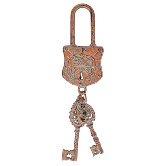 Sungmor Vintage Cast Iron Decorative Padlock and Keys-Rustic Wall Hanging,Ornate Lock Sculpture for Home,Farmhouse & Boho Decor, Copper Finish