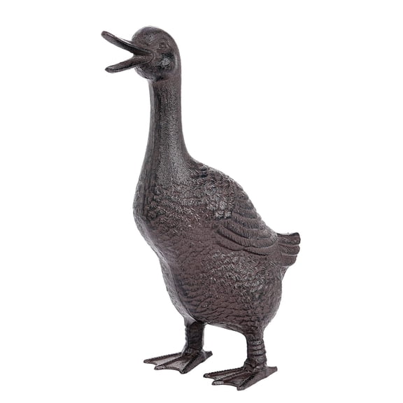 Sungmor Vintage Cast Iron Duck Garden Statue - 15.7" Tall Heavy Duty Outdoor Mother Duck Figurine, Rustic Animal Sculpture for Lawn, Patio, Yard - Antique Brown Finish, Farmhouse Home Decoration