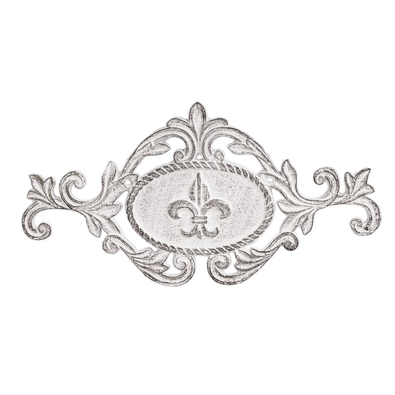 Sungmor Vintage Cast Iron Fleur-de-lis Wall Decor, Ornate Scrollwork Metal Plaque, Shabby Chic Decorative Wall Art for Home, Farmhouse Decor - Antique White Finish