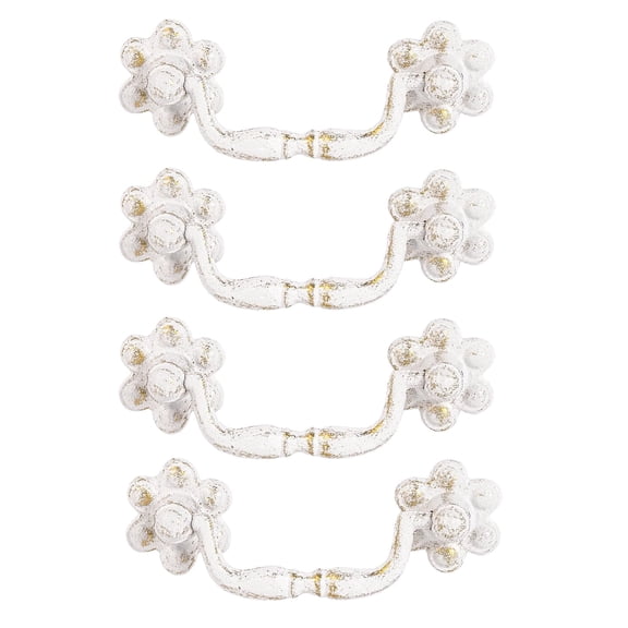 Sungmor Vintage Cast Iron Flower Drawer Pulls, 4 PC Heavy-Duty Cabinet Pull Handles, Rustic Decorative Door Handle for Gate,Kitchen Cupboard and Wardrobe - Vintage White and Gold Finish