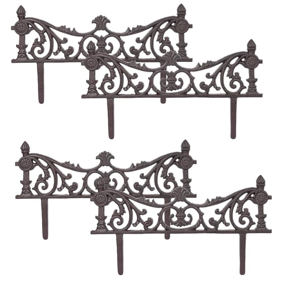 Sungmor Vintage Cast Iron Garden Border Fence,Decorative Metal Edging for Flower Bed, Patio and Yard,Heavy Duty Ornate Garden Decorative Fences,Antique Black Finish & 4 Pack Panels