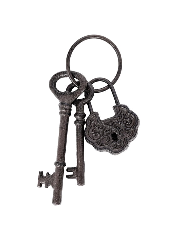 Vintage Cast Iron Skeleton Keys, Antique Style Keyring Props Halloween Decor, Pirate Treasure, Rustic Farmhouse Metal Key, Home Garden Accent