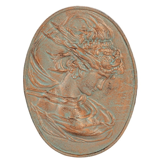 Sungmor Vintage Cast Iron Wall Art Decor, Oval-shaped Ornate Classical Woman Relief Plaque, Decorative Wall Ornament Antique Sculpture for Home or Garden, Rustic Copper Finish