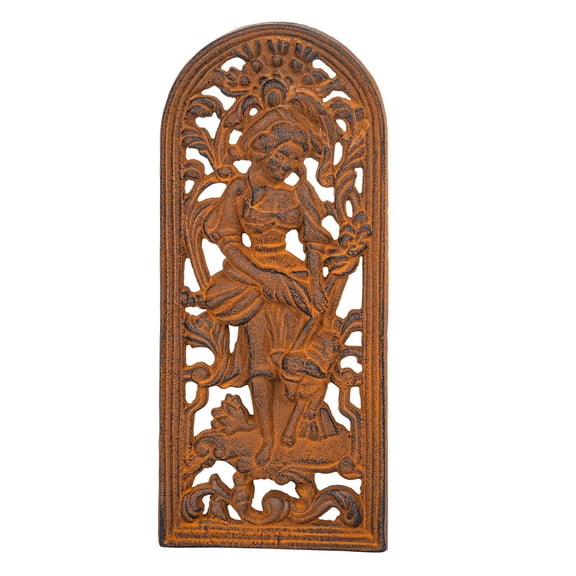 Sungmor Vintage Cast Iron Wall Plaque,Antique Style Ornate Woman & Floral Decorative Artwork,Rustic Farmhouse Wall Hanging for Living Room,Entryway Decor,Full Rust Finish