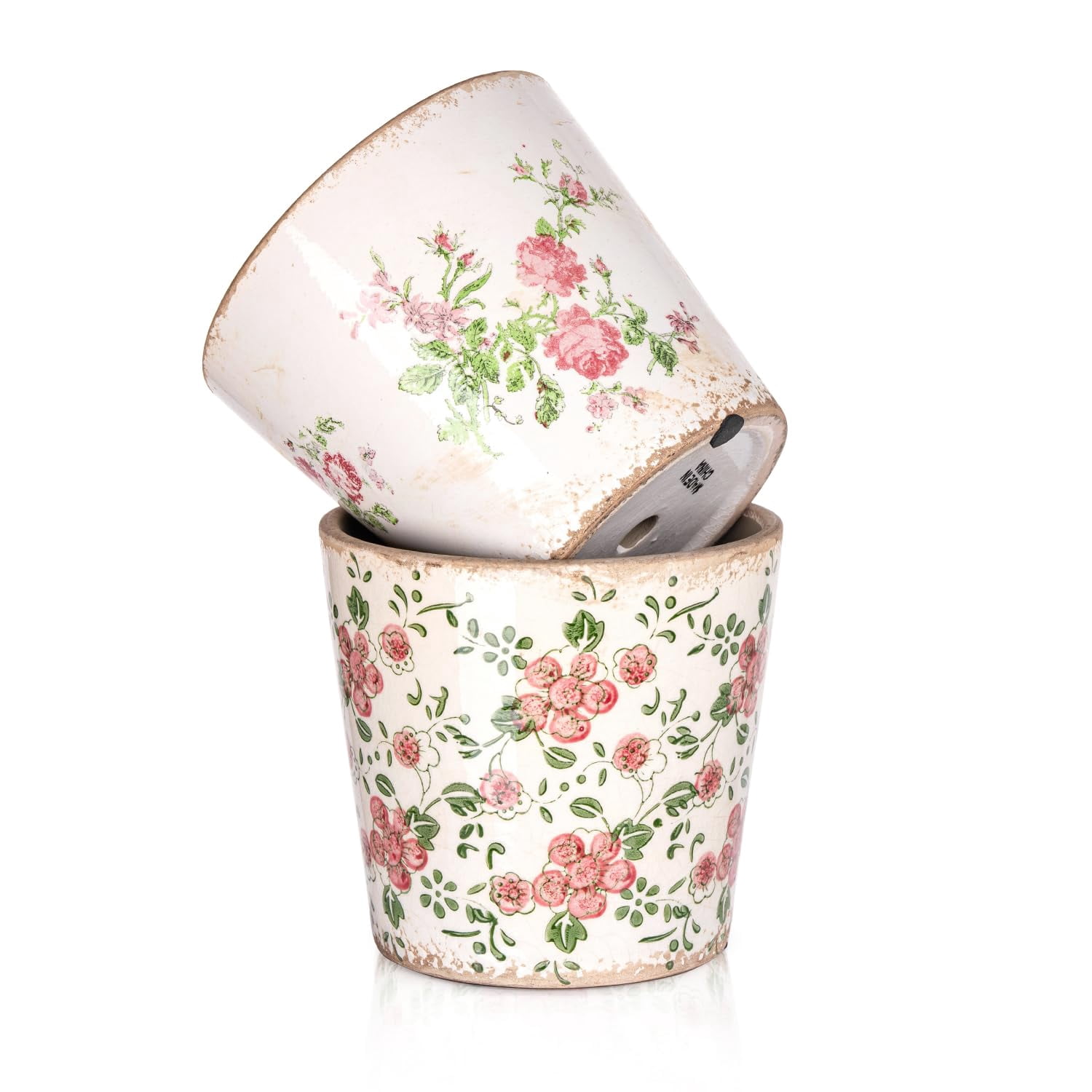Sungmor Vintage Ceramic Plant Pots, Set of 2 Pretty Ice Cracked Glaze Ceramic Flower Pots, 5.5in. Herb Planters with Drainage Hole, Tuscan Planters for Indoor Outdoor Plants, Home Garden Decor Pot