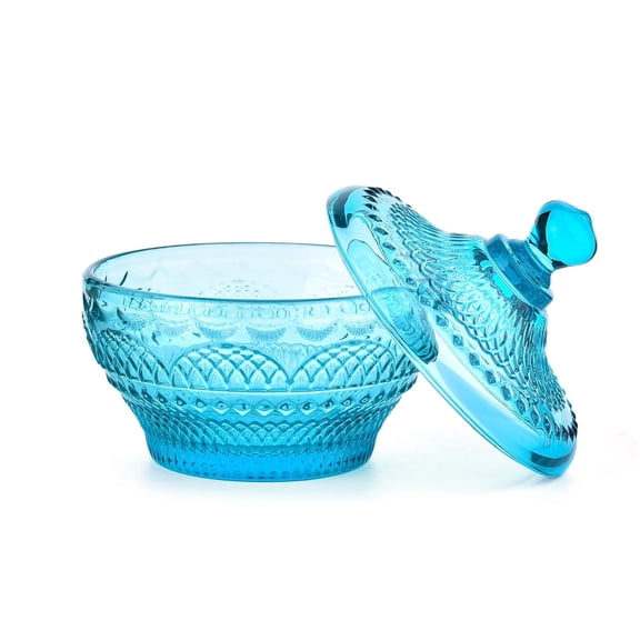 Sungmor Embossed Glass Crystal Candy Storage Jar Blue Container
