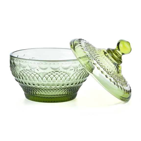 Sungmor Embossed Glass Crystal Candy Storage Jar Green Container