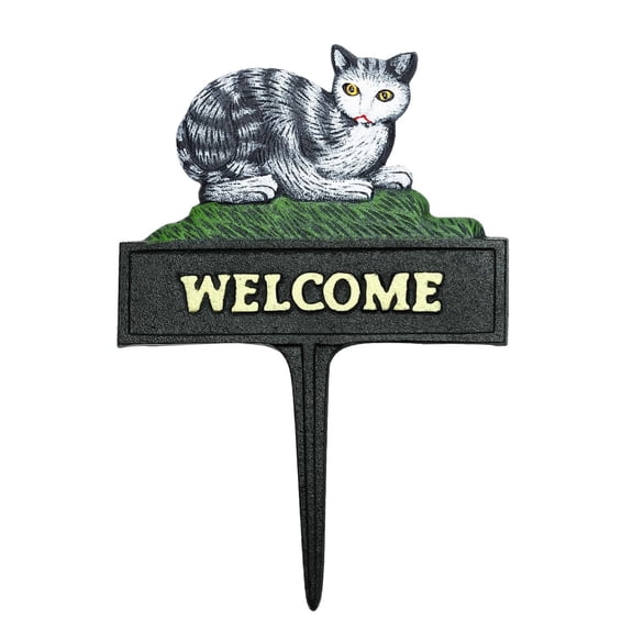 Sungmor Vintage Farmhouse Decorative 12 in Welcome Garden Stake, Cast Iron Lovely Cat Statue