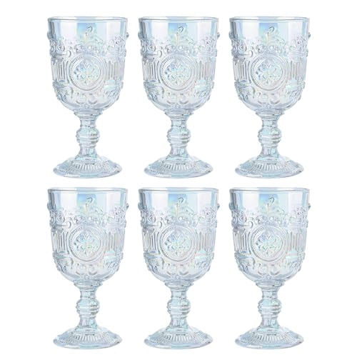 Sungmor Vintage Pressed Glass Goblet Glassware, 6PCS Classic Wine ...