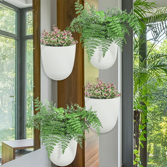 Sungmor Wall Hanging Corner Planters, 4PC White Wall Mounted Flower Pots, Self Watering Wall Planter for Indoor Plants, Right Angle Corner Hanging Pot, Great for Balcony Home Office Bar Corner Decor