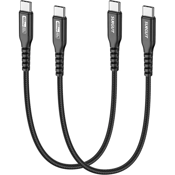 Sunguy Usb C To C Cable 1Ft, [2-Pack] 60W Pd 2.0 Type C Black