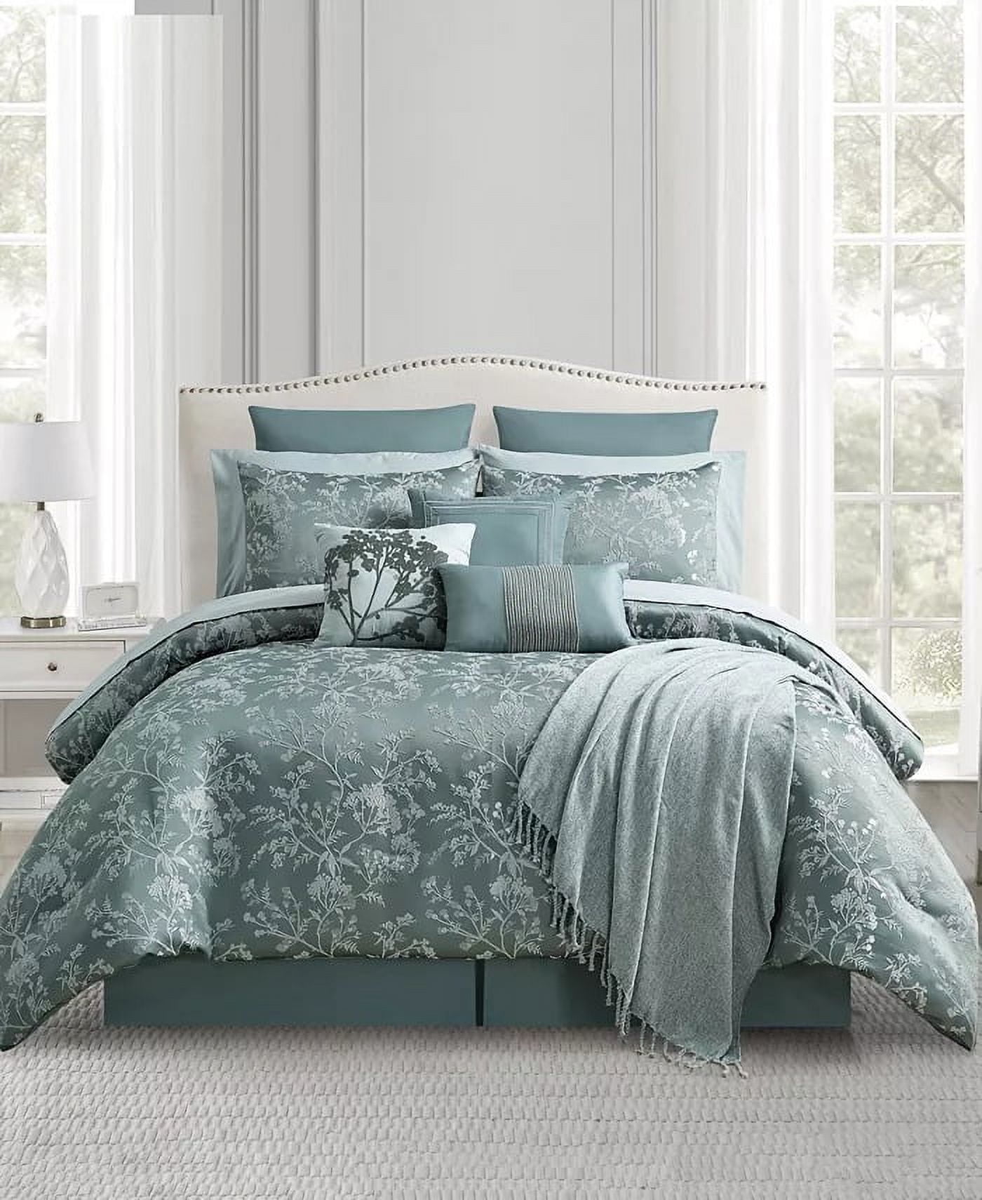 Harrison Botanical Green Polyester King Comforter Set, 14-Piece