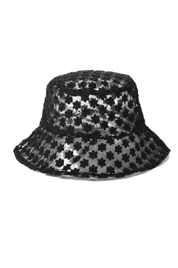 Sunhat, Audhol Transparent Mesh Lace Bucket Hat Wide Brim Packable Sun Caps Embroidered Flower Fisherman Hats for Women Girls Bucket Hats for Woman Black A