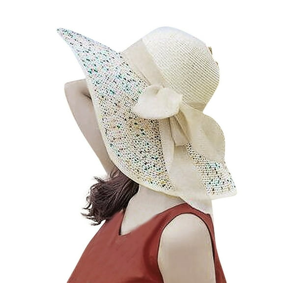 Sunhat Women, Yigetop Women Colorful Big Brim Straw Bow Hat Sun Floppy Wide Brim Hats Beach Cap Summer Hats for Women 2025 Beige One Size