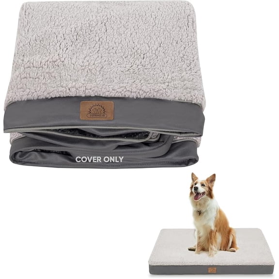 Sunheir Washable Extra Large Dog Bed Covers Soft Plush Replacement, Waterproof Dog Bed Liner, Pet Bed Cover with Zipper 41x27x3 Inches, Grey, Cover Only