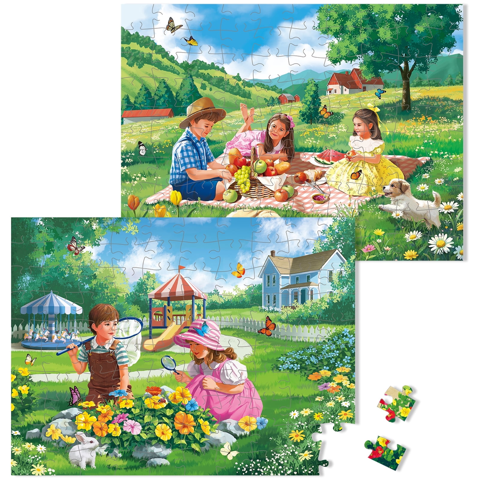 Sunhigh Dementia Puzzles for Elderly, Set of 2-100 Piece Jigsaw Puzzle, Alzheimer’s Products and Activities for Seniors Childhood Adventure Days