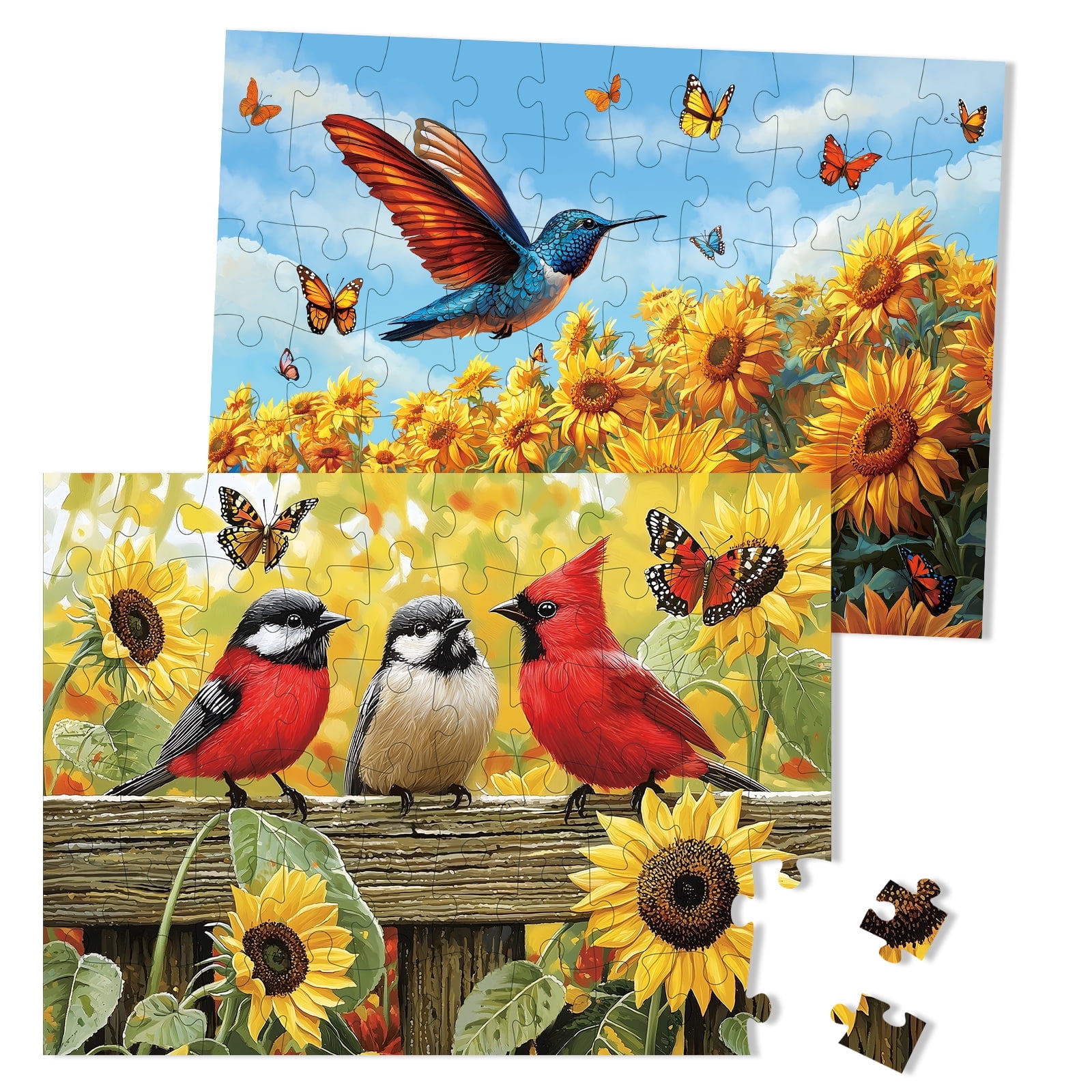 Sunhigh Dementia Puzzles for Elderly, Set of 2-60 Piece Jigsaw Puzzle, Alzheimer’s Products and Activities for Seniors Birds and Sunflowers