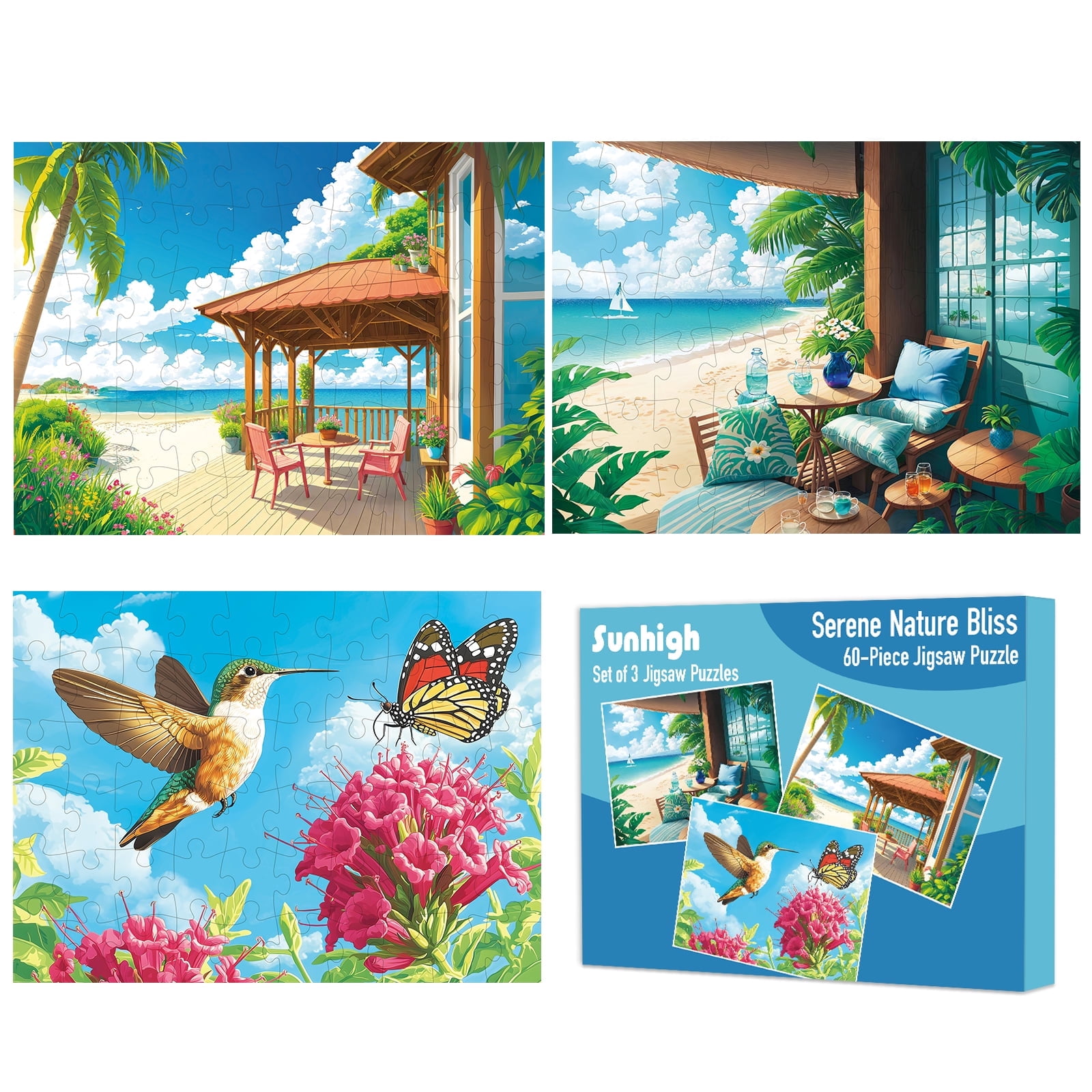 Sunhigh Dementia Puzzles for Elderly, Set of 3-60 Piece Jigsaw Puzzle, Alzheimer’s Products and Activities for Seniors  Serene Nature Bliss