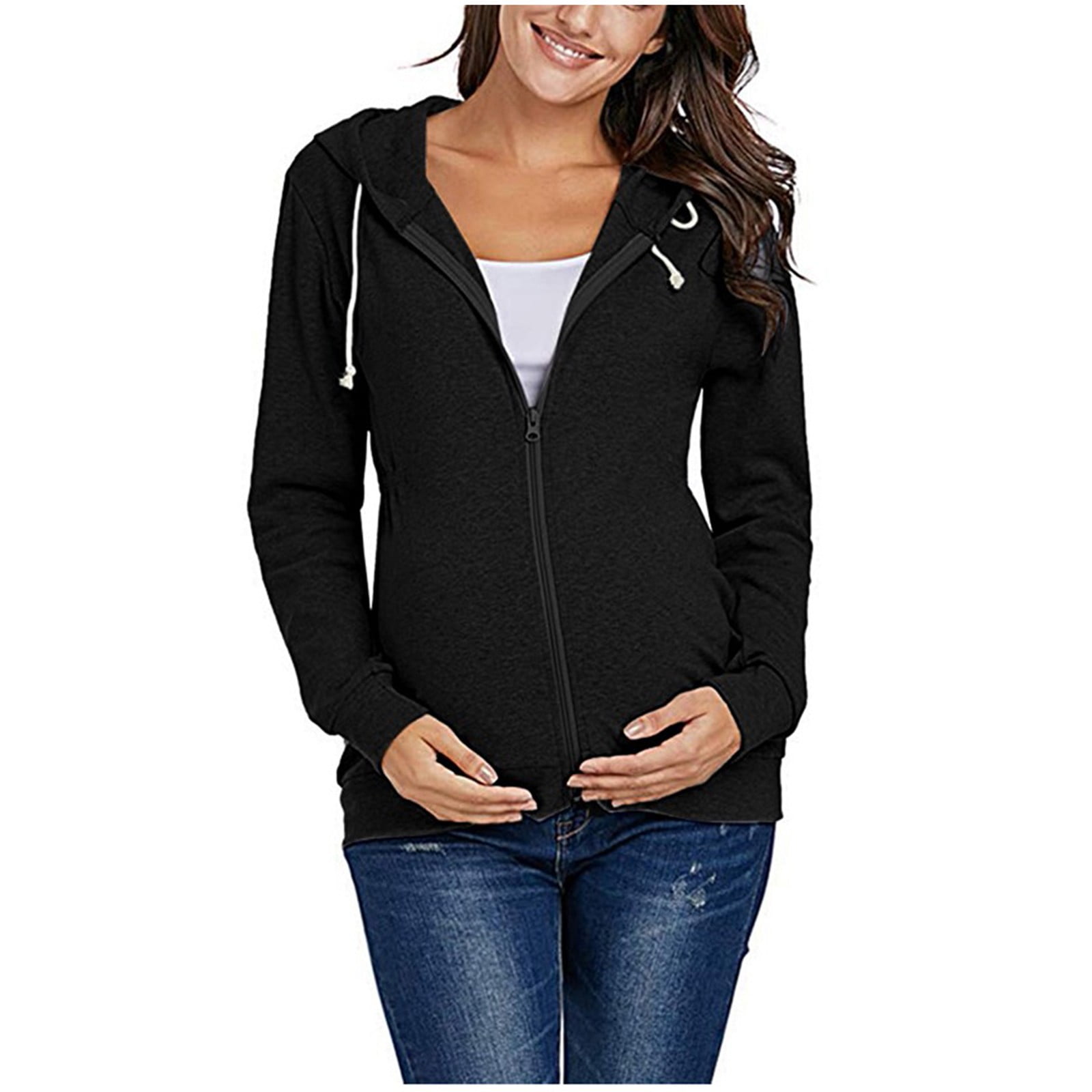 Sunhillsgrace Maternity Blouse Womens Maternity Pregnancy Casual Long Sleeve Zip Up Hoodie