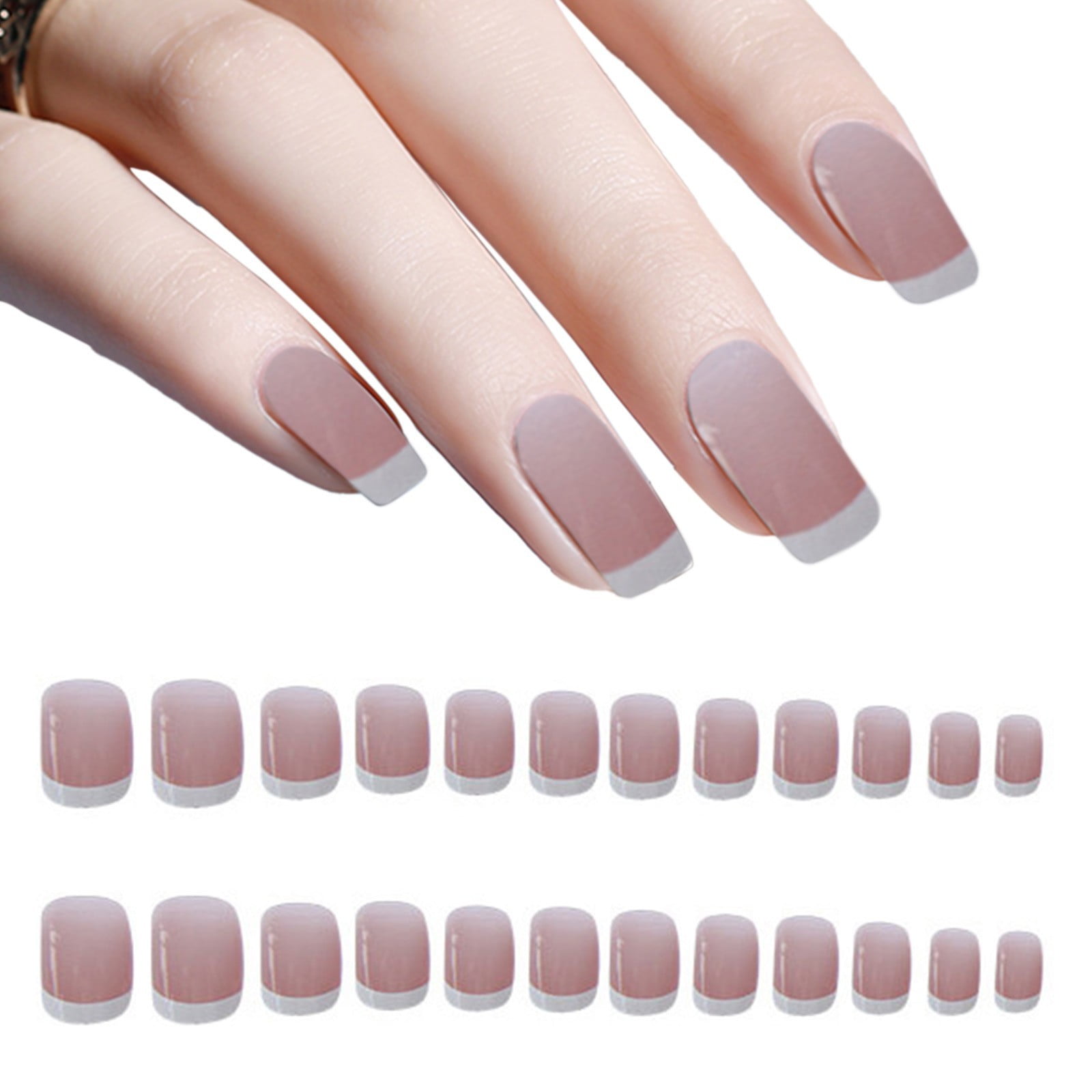 sunhillsgrace nail stickers nail charms medium length powder through french  white edge wearing nail finished product w155 [with inner glue model] 