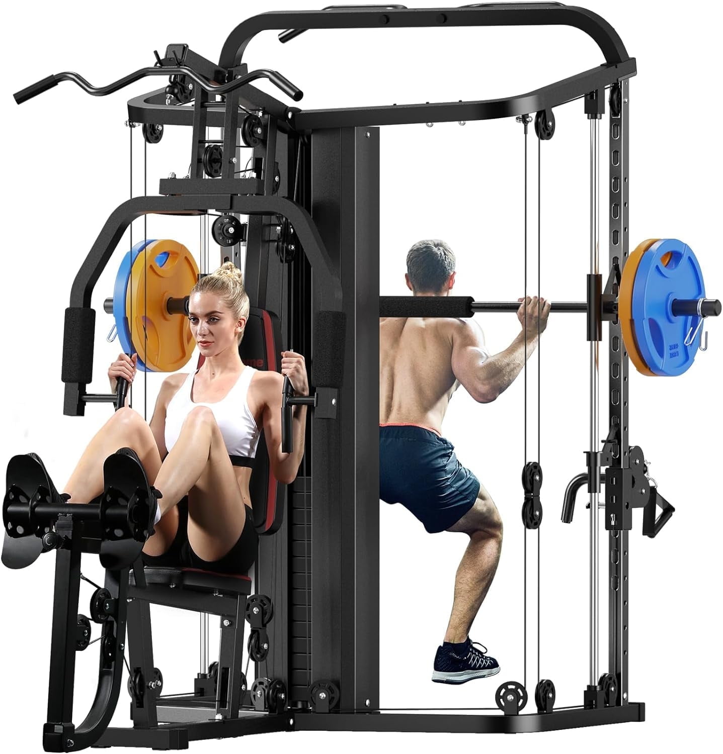 Sunhome Multifunction Home Gym System Smith Machine with 138 lb Weight, Build Muscle, 86.6"